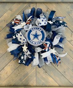 a wreath made out of football and stars