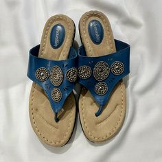 Solesenseability Women's blue thong sandals size 9.5 Blue Open Toe T-strap Sandals For Beach, Blue Adjustable Sandals With Cushioned Footbed, Adjustable Blue Sandals With Cushioned Footbed, Blue Toe Post Sandals For Beach, Comfortable Adjustable Blue Sandals, Thong Sandals, Blue Beads, Women's Sandals, New Product