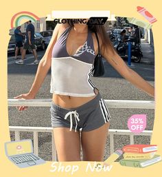 Women Fashion Sports Casual Color Block Halter Neck Tank Top Shorts Two-piece Set Summer Racerback Crop Top Sportswear, Summer Sportswear Racerback Crop Top, Casual Crop Top With Built-in Shorts For Sports, Casual Short Crop Top For Sports, Summer Gym Sportswear Crop Top, Summer Sports Crop Top, Summer Sportswear Crop Top For Gym, Casual Summer Crop Top For Sports, Casual Summer Sports Crop Top