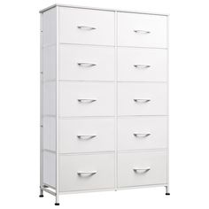 a tall white cabinet with six drawers