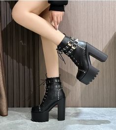 Gothic Punk Black Platform High Heels Boots on Luulla Kpop Idols Female, Purple Quinceanera, Interesting Shoes, Pinterest Pretty, White Goth, Glam Life, Knee High Boots Flat, Sophisticated Fashion, Goth Clothing