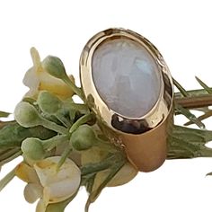 Jewelry gift Ideas for your loved women june birthday, beautiful statement Moonstone birthstone ring.  This is certainly impressive gold-plated silver ring, big oval Moonstone shape set at gold ring, classic and eye caching ring perfect for any woman and for any occasion. Moonstone - stone of the goddess, deep and nurturing feminine vibration, represents new beginnings, calms the emotions, enhances psychic abilities, intuition and empathy, serendipity and synchronicity. ** The ring can embed any Elegant Yellow Gold Moonstone Ring With Large Stone, Elegant Gold Moonstone Ring With Large Stone, Oval Large Stone Moonstone Wedding Ring, Modern Oval Moonstone Ring With Large Stone, Fine Jewelry Birthstone Ring With Oval Cabochon, Fine Jewelry Oval Cabochon Birthstone Ring Gift, White Oval Cabochon Moonstone Ring For Anniversary, Oval Cabochon Yellow Gold Moonstone Ring For Anniversary, Yellow Gold Oval Cabochon Moonstone Ring For Anniversary