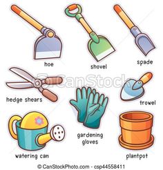 gardening related items including gloves and shovels