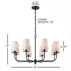 the chandelier is shown with measurements for each light bulb and four shades on it