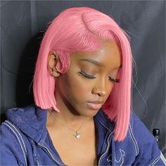 PRICES MAY VARY. [13x4 HD Lace Bob Wig] HD Lace Net Comes From Switzerland, Fine And Smooth Very Suit For Your Skin, Feels So Soft And Makes You Remarkable [Lace Frontal Bob Wig] The Pink Bob Wig Human Hair Density Is About 180%.Average Cap Size(22.5inch) With Adjustable Straps And 3 Combs, Stable, Solid And Easy To Take. [Natural Hairline Bob Wigs] Big 13x4 Lace Front Wigs Straight Short Bob Wig, Offer The More Natural&Beautiful Hair Line. Can Be Dyed,Bleached,Curled.And Restyle To You Want. [P Bob Wig For Black Women Color, Short Blonde Wig Hairstyles, Ombre Hair Color Short, 10 Inch Bob Wig, Bob Wig Hairstyles, Short Wig Hairstyles, Pink Bob Hair, Bob Wig Styles, Wigs Big