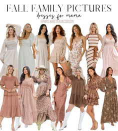 a group of women standing next to each other in dresses and boots with the caption fall family pictures dressy for mom