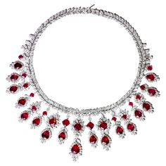 Very Fine Rubies = 86.07 Carats Cut: Pear Diamonds = 30.50 Carats (Color: F, Clarity: VS) Metal: 18K Gold Length: 16.5 Inches 1stdibs Jewelry, Ruby Necklace Set, Red Christmas Wedding, Cullinan Diamond, 100 Million Dollars, Ruby Jewelry Necklaces, Fine Necklace, Princesa Real, Alexis Bittar Jewelry