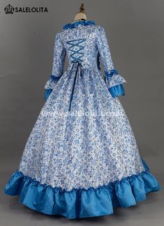 Renaissance Lady Victorian Dress Vintage Christmas Holiday Party Dress Marie Antoinette Queen Princess Fantasy Theater Costume     Condition: Brand New   Color: Blue Floral   Material: This Renaissance Victorian Dress is made of  High Quality Brocade, soft and comfortable to wear   Sleeve Length: Long Sleeve   Dresses Length:Floor-Length   Neckline:  Square Collar   Decoration: Ruffles + Bow   Style: This dress is perfect for civil war,victorian,medieval,regency,renaissance, weddi Fitted Winter Dress For Dress-up Occasions, Blue Dress For Christmas Holiday, Blue Christmas Holiday Dress, Blue Holiday Dress For Fancy Dress Occasions, Blue Holiday Dress For Fancy Occasions, Blue Holiday Fancy Dress, Fitted Spring Holiday Dress For Fancy Occasions, Fitted Long Sleeve Victorian Dress For Banquet, Fitted Princess Winter Holiday Dress