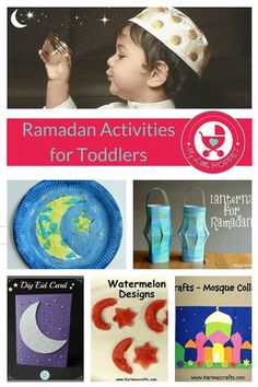 the ramaan activities for toddlers include watermelon designs, kites and moon crafts