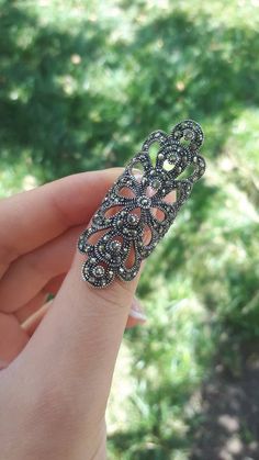 Full finger ring large silver ring marcasite huge ring extra large ring vintage statement ring armenian jewelry gift for women coctail ring Huge Ring, Full Finger Ring, Armenian Jewelry, Huge Rings, Full Finger Rings, Armor Ring, Shield Ring, Pattern Ring, Knuckle Rings