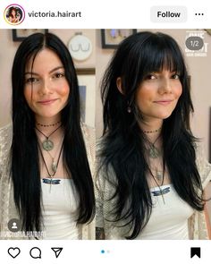 Love this cut Wolfcut Round Face Straight Hair, Straight Bangs Long Hair, Straight Hair Bangs Medium, Modern Scene Hair, Wolfcut Round Face, Shaggy Haircuts Straight Hair, Round Face Straight Hair, Long Straight Hair With Bangs, Styling Bangs