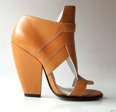 Brown Almond Toe Sandals With Deep Heel Cup, Modern Brown Heels With Stacked Heel, Modern Brown High Heels, Modern Brown Heels With Wooden Heel, Luxury Brown Heels With Stacked Heel, Modern Brown Square Toe Heels, Brown Open Toe Heels With Sculpted Heel, Booties Shoes, Heart Shoes