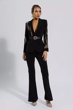 Analia Black Diamond Sequin Blazer Set Embellished Suit, Silver Sequin Top, Glitter Wedding Dress, Sequin Blazer, Bandage Midi Dress, Blazer Set, Floral Shirt Dress, Puff Sleeve Dresses, Embellished Top