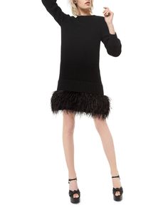 Ostrich Feather-Hem Cashmere Shaker Dress Casual Maxi Dress, Michael Kors Sunglasses, Michael Kors Fashion, Cashmere Dress, Maxi Dress Black, Michael Kors Dresses