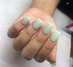 Sage Green Short Square Nails, Nail Ideas Light Green, Short Green Nails Acrylic, Light Mint Green Nails, Sage Green Short Nails, Plain Green Nails, Greenish Nails, Sage Color Nails, Green Natural Nails