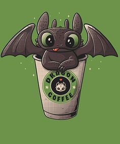 a cartoon bat sitting in a cup with coffee