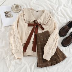 Cottage Core Blouse, Plus Size Y2k, Aesthetic Cottage Core, Corduroy Blouse, Plaid Skirt Set, Aesthetic Cottage, Cute Blouses, Plaid Skirts, Pan Collar