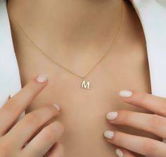 14K Solid Yellow Gold Small Initial Necklace, Letter M Necklace Letter M Necklace, Star Wedding Band, Handmade Wedding Band, M Necklace, Gold Initial Necklace, Dainty Initial Necklace, Gold Letter Necklace, Solid Gold Necklace, Initial Necklace Gold