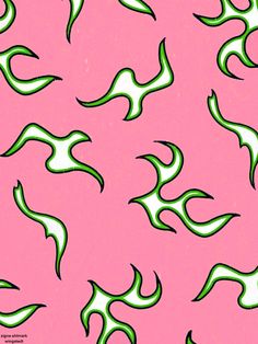 a pink background with green and white swirls