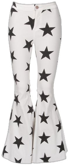 Bell Bottoms Black, Printed Bell Bottoms, White Flare Pants, White Flares, Star Design, Black Star, Star Designs, White Denim, Star Print