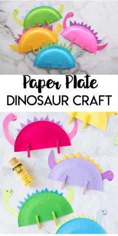 paper plate dinosaur crafts for kids to make with construction paper plates and glue on them