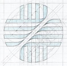 a drawing with lines and curves in the shape of a circle, on top of a graph paper