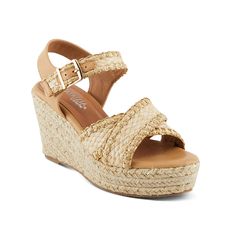 Patrizia-Robinette Wedge Sandal Stay ahead of the latest fashion trends with the Patrizia Robinette wedge sandal. The adjustable sandal displays crisscross toe straps and a jute-covered wedge unit that can captivate anyone. Natural Open Toe Platform Wedge Sandals, Summer Ankle Strap Wedge Sandals In Natural Color, Natural Espadrille Wedge Sandals For The Beach, Summer Open Toe Jute Sandals, Summer Jute Open Toe Sandals, Chic Natural Open Toe Wedge Sandals, Spring Beige Jute Sandals, Natural Straw Wedge Heel Sandals, Beige Jute Sandals With Round Toe