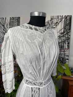 "This is a beauty! Tea anyone? 😉 Some minor breaks in the dress don't detract at all Top button missing, easy to replace See photos showing the breaks 34\" bust - 25\" waist - up to 38\" hip - 49\" long. Cleaned and ready to wear More coming!! Structurally sound add to your vintage clothing collection, used for display, reproduction, theater production.. . Please read store policies, all sales are final on Vintage Clothing, Please ask questions before buying, if you need more photos's I will be Edwardian Tea Dress, Edwardian Dresses, Beauty Tea, Victorian Gown, Gown Floral, Walking Dress, Period Clothing, Bustle Dress, Edwardian Dress