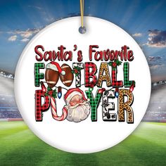 Santa’s Favorite Football Player Festive Plaid Christmas Ornament Ceramic Ornament OrnamentallyYou Circle Football Gift, Christmas Plaid, Unique Trees, Soccer Player, Football Gifts, Ceramic Figurines, Football Player, Christmas Theme, Plaid Christmas