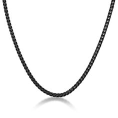 Add contemporary style to his look with this black ion-plated stainless steel square wheat chain necklace. This necklace measures 4mm in width and has a push lock closure. Classic Black Link Chain Necklace, Classic Black Chain Link Necklace, Modern Black Necklace With Curb Chain, Black Box Chain Link Necklace, Black Box Chain Necklace, Black Cuban Link Stainless Steel Chain Necklace, Black Cuban Link Stainless Steel Necklace, Classic Black Chain Necklace With Box Chain, Black Stainless Steel Cuban Link Chain Necklace