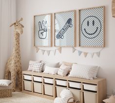 a child's room decorated in neutral colors