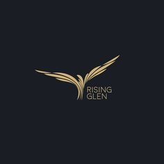 the rising gleen logo is shown on a black background with gold foil and an elegant bird