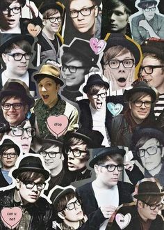 a collage of people with glasses and hearts on their faces, all wearing hats