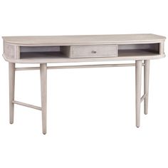 a white desk with two drawers on the top and one drawer at the bottom that is open