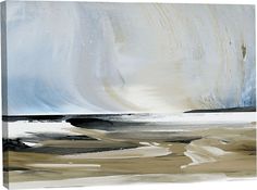 an abstract painting with white, black and grey colors on the water's surface