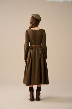 Classic Beige Winter Dresses, Wool Long Sleeve Midi Dress For Fall, Fall Long Sleeve Wool Midi Dress, Wool Midi Dress With Long Sleeves For Fall, Fall Wool Midi Dress With Long Sleeves, Fall A-line Tweed Dress, Classic Beige Midi Dress For Fall, Formal Winter Wool Dress, Formal Wool Dress For Winter