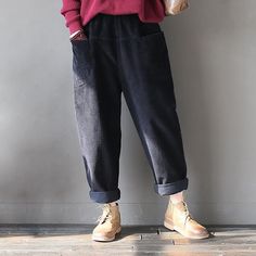 Gender: WomenItem Type: PantsMaterial: CorduroyPattern Type:SolidSeason: Spring, Autumn, WinterClosure Type: Elastic WaistOccasion: Daily CasualStyle:Casual,Retro,LooseColor:Black,Gray,Camel Size:One Size Length:93 cm/36.61''Waist: 64-100 cm/ 25.20''Hip:116 cm/45.67'' Pants Women Casual, Corduroy Pants Women, Black Camel, Womens Pants, Brown Pants, Plus Size Pants, Vintage Casual, Casual Trousers, Women Pants Casual