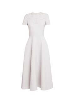 Find VALENTINO Flower Embroidered Midi Dress on Editorialist. Valentino Garavani midi dress features floral embroidered details at the neckline Crew neckline Short sleeves Hem falls below the knee Aline silhouette Back zip closure Virgin wool/silk Made in Italy Grey Midi Dress, Embroidered Midi Dress, Embroidered Details, Embroidered Flowers, Valentino Garavani, Crew Neckline, The Knee, Neiman Marcus, Tops Designs