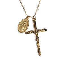 Gold tone 43 cm Stainless Steel Cross Virgin Mary Chain Necklace Mary Necklace, Virgin Mary Necklace, Steel Cross, Waterproof Jewelry, Tennis Necklace, Gold Piece, Virgin Mary, Stainless Steel Material, Link Bracelets