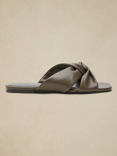 Slip on sandals. Open toe. Low heel. Made exclusively for Banana Republic Factory. #805921 Slip On Sandals, Twist Knot, Banana Republic Factory, Low Heels, Flat Sandals, Slip On Sandal, Open Toe, Banana Republic, Slip On