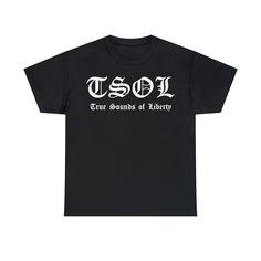 Black TSOL t-shirt with custom logo graphic printed in white on the front. Premium 100% cotton unisex tee. T.S.O.L. is an American punk rock band formed in 1978 in Long Beach, California. Although most commonly associated with hardcore punk, T.S.O.L.'s music has varied on each release, including such styles as deathrock, art punk, horror punk, other varieties of punk music, and hard rock. The quintessential classic cotton t-shirt, this Gildan Heavyweight Tee is the centerpiece for any combination of t-shirt basics. 100% preshrunk cotton means the size and style will remain true after laundering. Points of wear, like the neckline, sleeves and bottom hem, are double-needle stitched for added durability. Shoulder-to-shoulder taping adds comfort by covering the raw edge of the sewing construct White Band Logo T-shirt For Streetwear, Alternative White Band Logo Tops, Alternative White Band Logo Top, White Alternative Band Logo Top, Alternative White Tops With Band Logo, White Alternative Top With Band Logo, White Punk Top With Band Logo, Alternative Style Pre-shrunk White T-shirt, White Punk Band Logo T-shirt