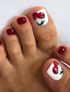 Red Toenail Designs, Toenail Designs Summer, Red Toenails, Toenail Designs, Pedicure Nail Designs, Gel Toe Nails, Toe Nail Color, Pretty Toe Nails, Nail Color Trends