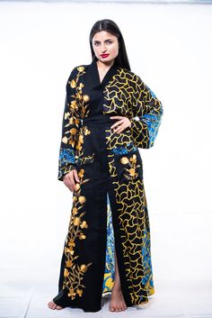 elegant kimono dress Elegant Embroidered Silk Kimono, Luxury Long Sleeve Robe For Spring, Luxury Long Sleeve Spring Robe, Embroidered Silk Kaftan With Kimono Sleeves, Silk Embroidered Kaftan With Kimono Sleeves, Elegant Long Embroidered Kimono, Silk Kimono With Floral Embroidery, Elegant Black Kimono With Floral Embroidery, Elegant Long-sleeved Kimono With Floral Embroidery