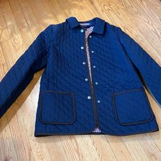 Brand New, Never Worn, Beautiful, Fall Or Spring Coat. Please Ask If You Have Any Questions. Preppy Button-up Fall Outerwear, Fall Preppy Button-up Outerwear, Preppy Blue Outerwear For Fall, Navy Preppy Long Sleeve Outerwear, Preppy Fitted Winter Outerwear, Fitted Preppy Winter Outerwear, Fitted Preppy Outerwear For Winter, Blue Long Sleeve Quilted Jacket With Pockets, Preppy Cotton Outerwear For Work