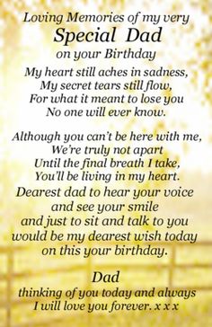 a poem that reads, loving memories of my very special dad on your birthday with an image of a fence in the background