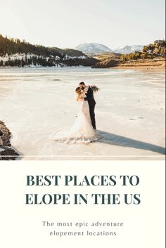 Couple eloping on a frozen lake in Colorado Elopement Locations In The Us, Best Places To Elope In The Us, Winter Wedding Locations, Rocker Wedding, Small Wedding Photography, Outdoorsy Couple