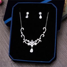 Brooke - Silver Cubic Zirconia Bridal Jewelry Set Silver Wedding Jewelry, Bridal Jewelry Set, Bridal Jewelry Sets, Exquisite Design, Wedding Gown, Rhodium Plated, Beautiful Necklaces, Jewelry Set, Bridal Jewelry