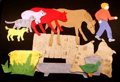 paper cut outs depicting farm animals and people