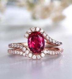 Ruby Ring Oval Ruby Ring Set Lab Red Ruby CZ Diamond Curve Matching Band Sterling Silver Ring July B Oval Lab-created Ruby Fine Jewelry For Wedding, Oval Lab-created Ruby Wedding Jewelry, Oval Ring With Lab-created Ruby And Accent Stones, Oval Lab-created Ruby Ring With Center Stone, Red Cubic Zirconia Round Band Jewelry, Oval Diamond Ring For Valentine's Day Wedding, Oval Ruby Ring For Anniversary, Red, Red Cubic Zirconia Gemstone Wedding Ring, Oval Ruby Wedding Ring In Fine Jewelry Style