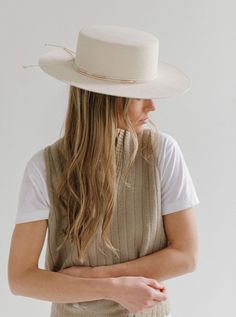 Gigi Pip Hat Gigi Pip | Dahlia Boater in Off White Gigi Pip, Rancher Hat, Fedora Hat Women, Brimmed Hat, Boater Hat, Unique Hats, Halo Style, Hat Women, Wearing A Hat